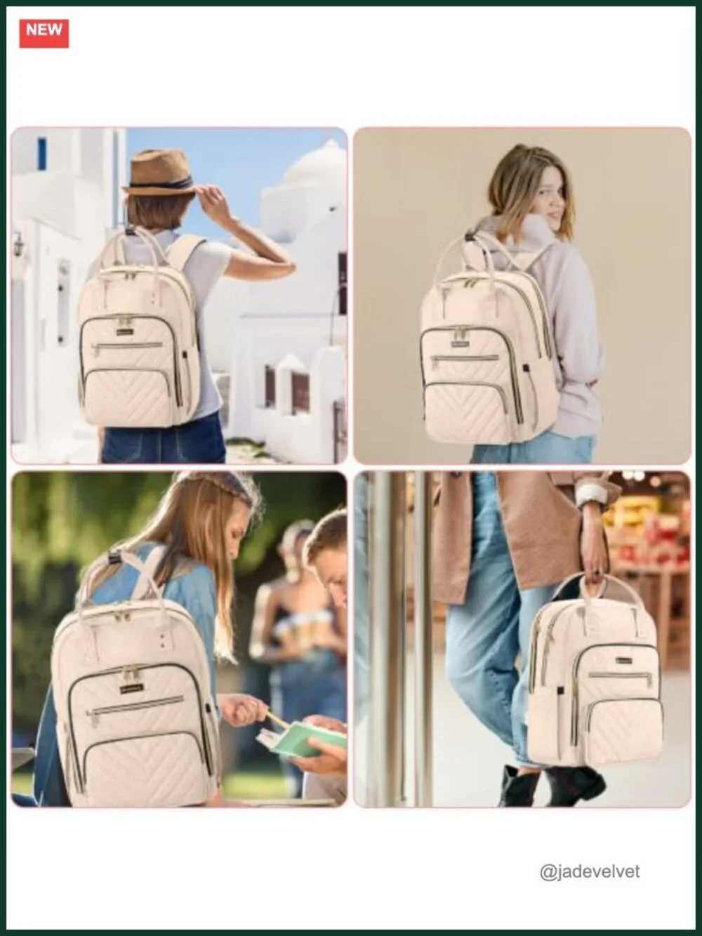 Quilted Polyester Laptop Backpack, 15.6 Inch, Large Capacity, Water Resistant